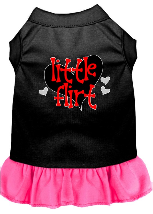 Little Flirt Screen Print Dog Dress Black with Bright Pink Med